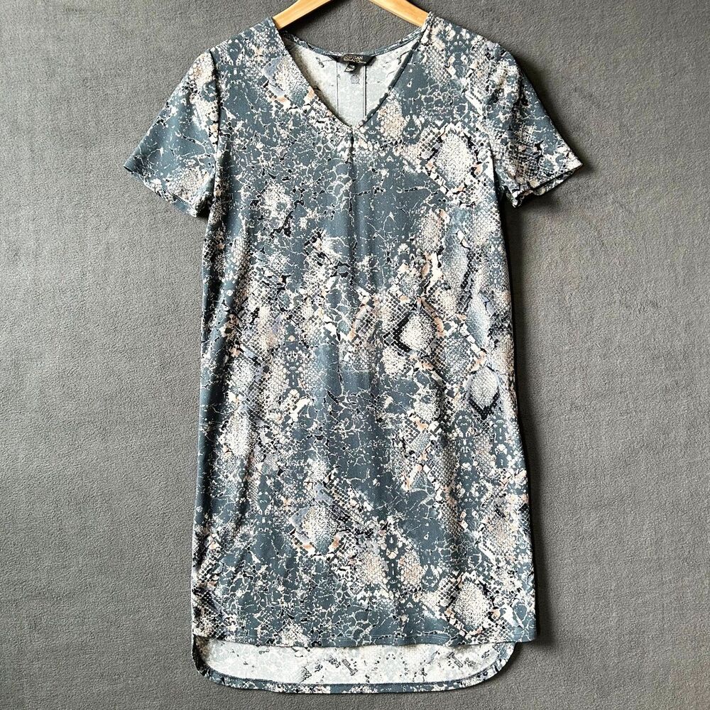 Christian Siriano NY Blue Snake Print Dress V-Neck Stretch Knit-Womens Size S/CH
